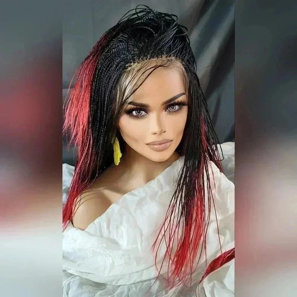 Yassine Red/Black Ombre Braided Wig | 100% Handmade Micro Millions Lace NWT - Picture 13 of 17